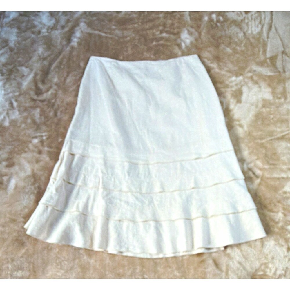 Christopher & Banks White Solid Tiered A-Line Knee Skirt Lined Zip Women’s 8